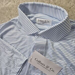 Collars and Co Dress Collar Polo Shirt Small Blue Striped Featherweight Golf New